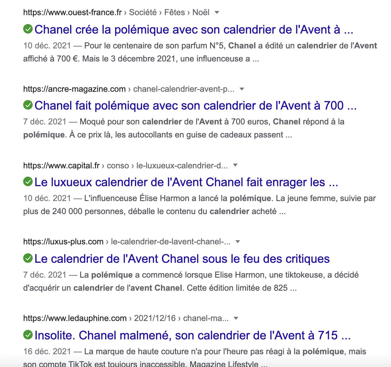 chanel crise calendrier avent 2021