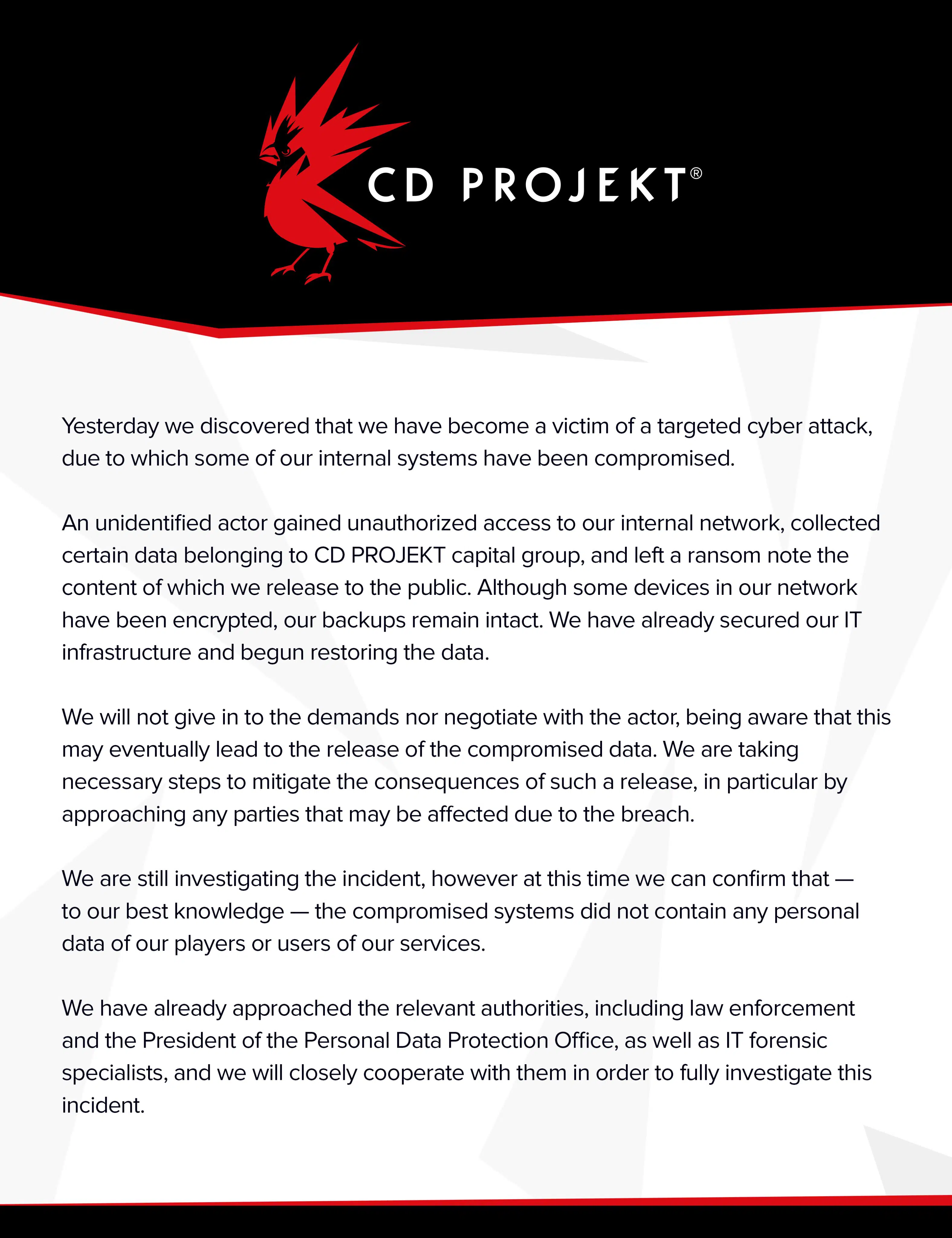 CD projekt Red cyberattaque
