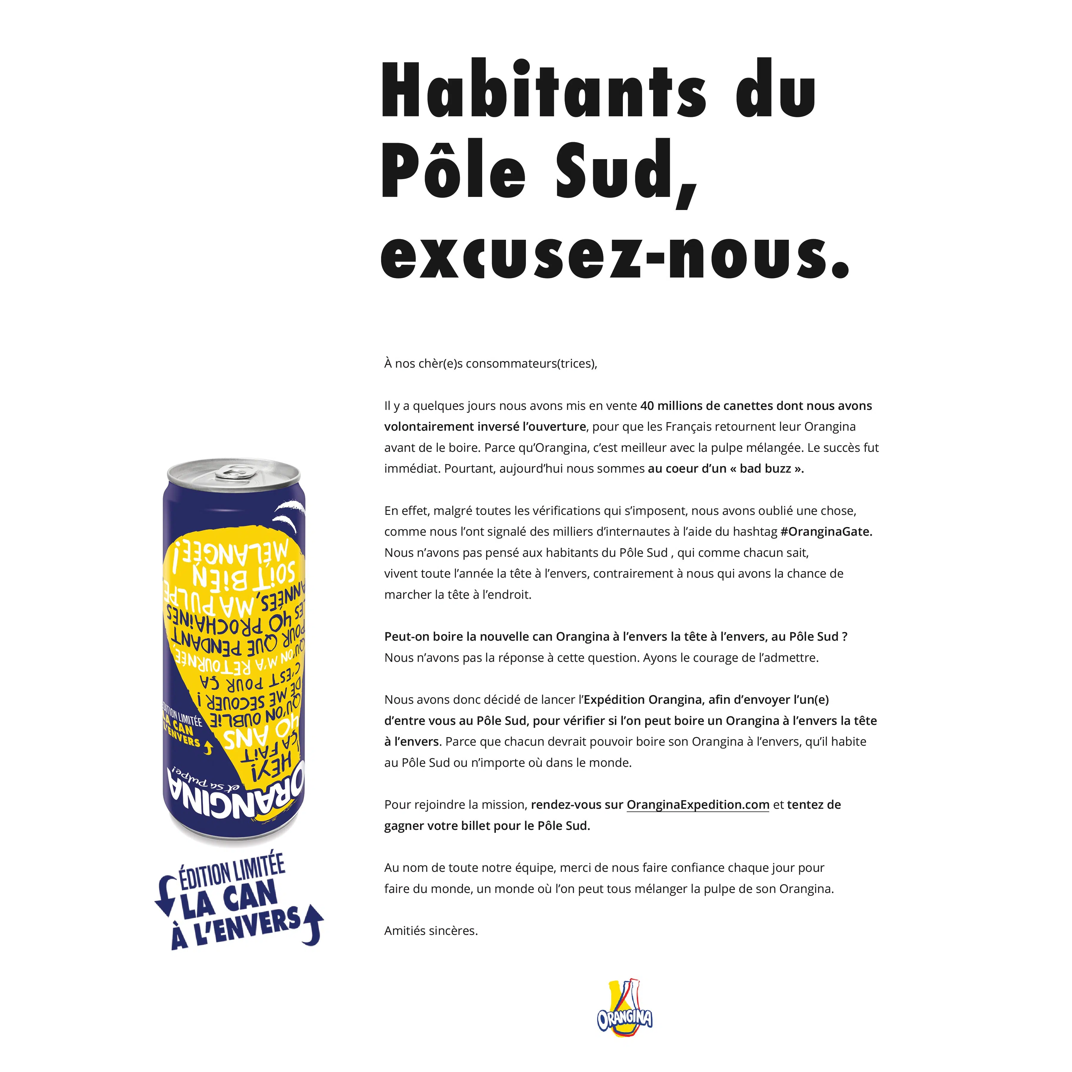 tweet orangina envers pole sud